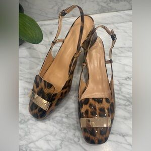Leopard Print Slingback Heels with Gold Accent